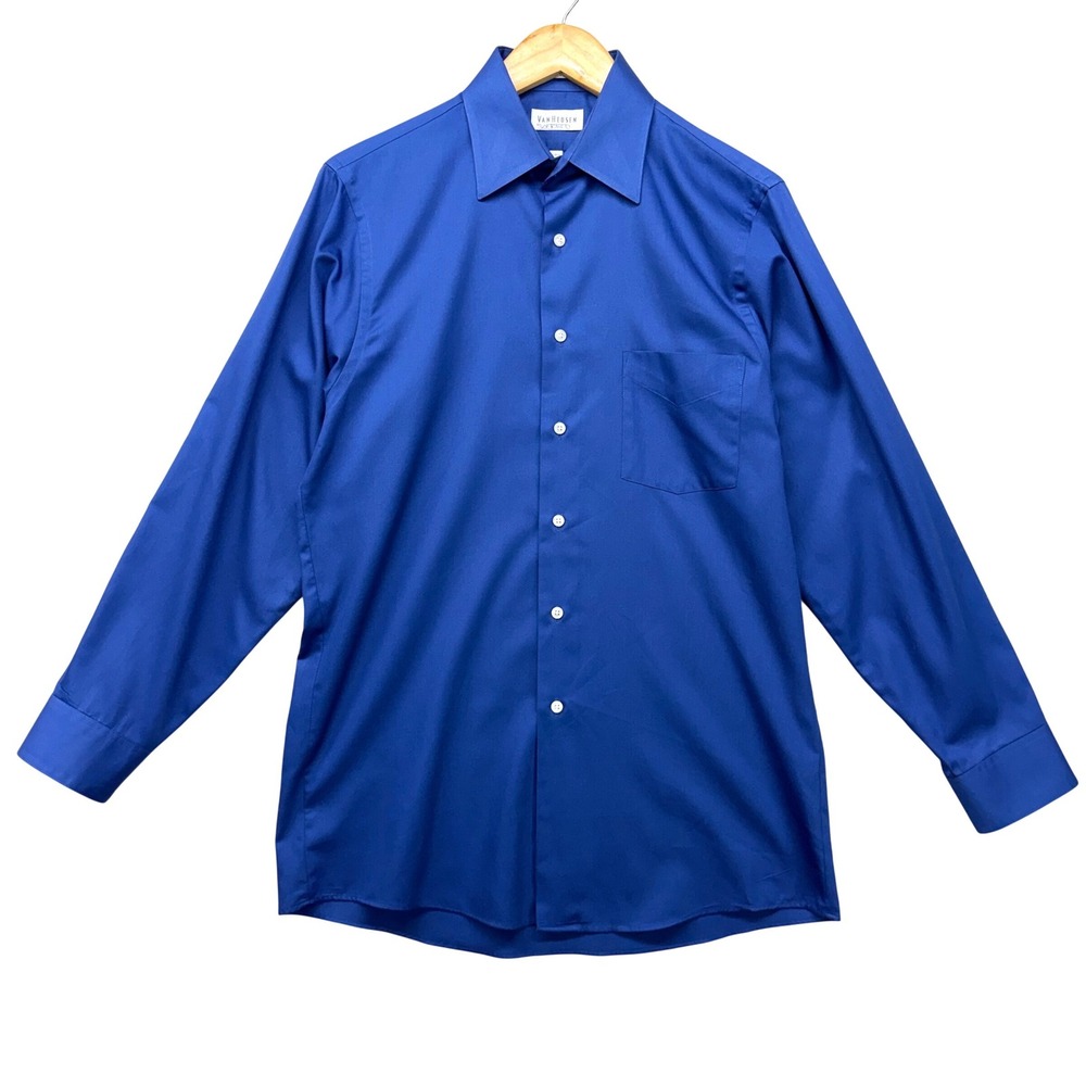 Van Heusen Regular Fit Dress Shirt Mens 15 32/33 Blue Wrinkle Free Long Sleeve